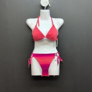 Victoria Secret Halter Bikini Top & Side Tie Bottom Set Large Hot Pink